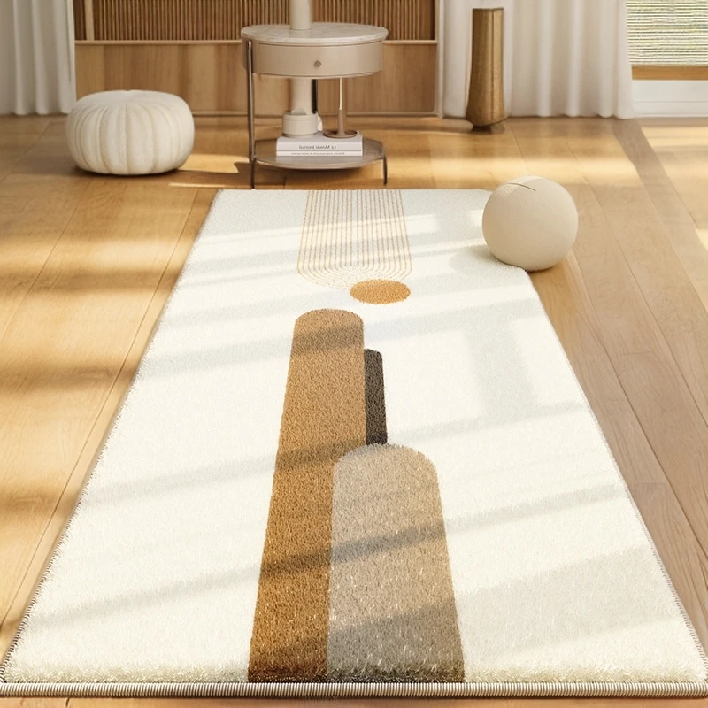 莫兰迪色网红床边地毯卧室床前脚垫房间侘寂风家用长条可机洗圆形