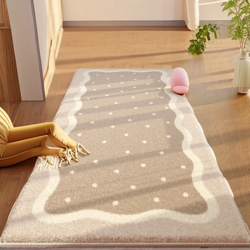 莫兰迪色网红床边地毯主卧床前脚垫房间侘寂风家用长条可机洗圆形