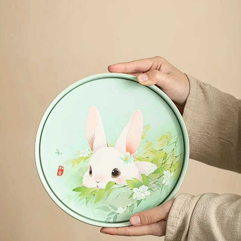 创意小白兔如意吸水茶盘速干小型干泡台简约功夫茶具配件干泡盘