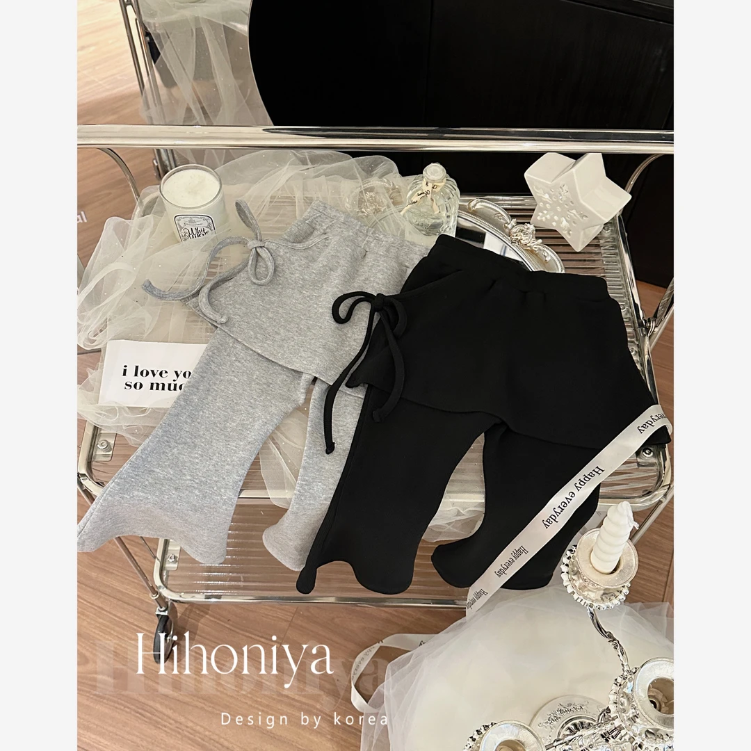 春秋新品女童喇叭裤短裙假两件休闲长裤百搭