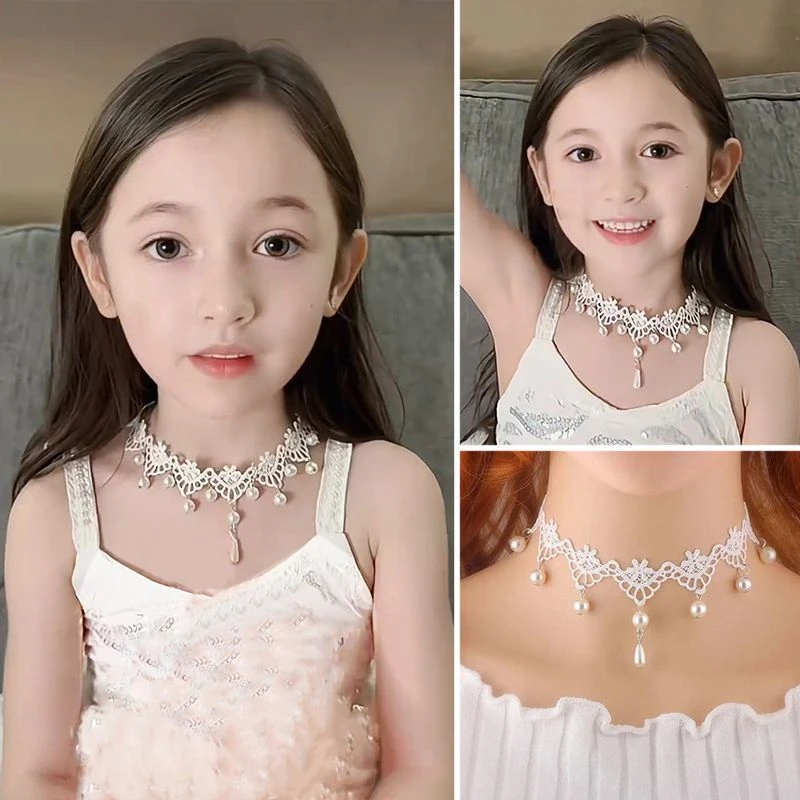 【梦蜜】女童亲子轻奢气质珍珠蕾丝项链宫廷颈带甜美复古哥特锁骨链