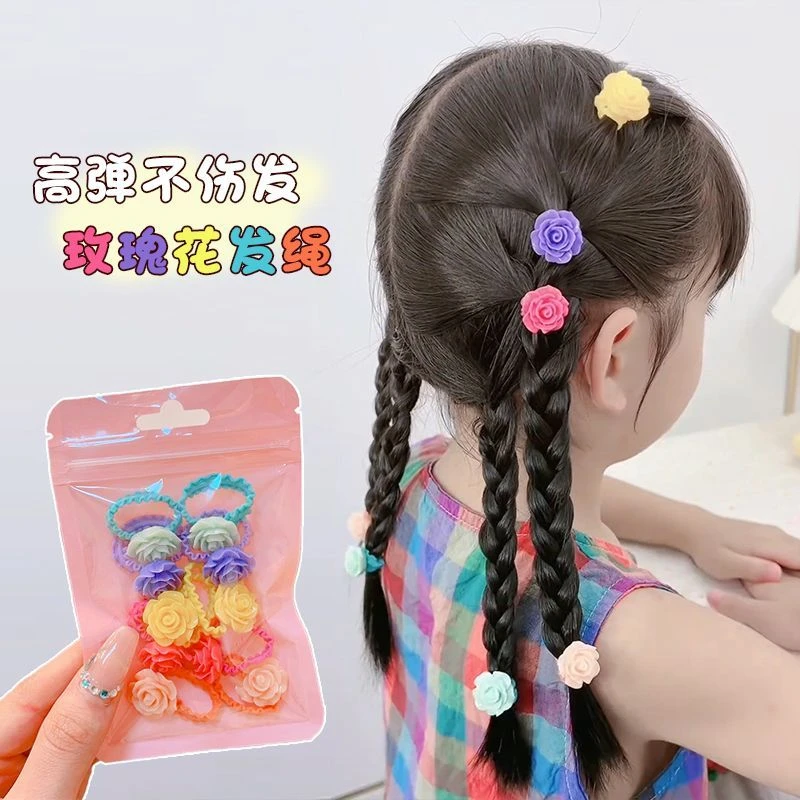 【梦蜜】女童可爱小玫瑰花发绳组合套装儿童甜美小花花不伤发高弹