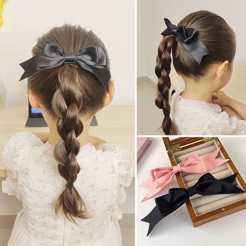 【梦蜜】女童甜美气质纯色布艺立体蝴蝶结发夹甜美韩系公主风顶夹亲