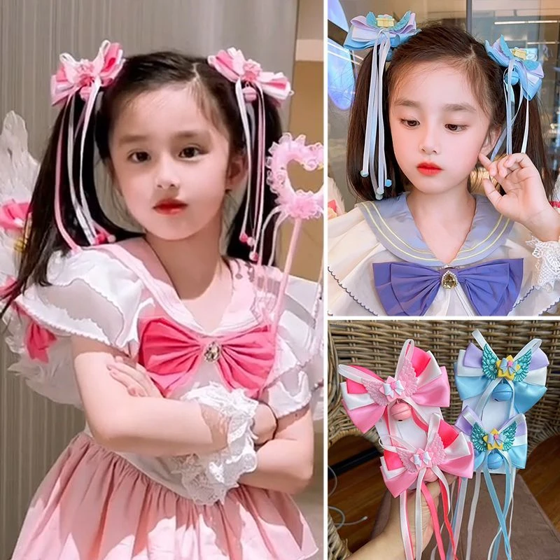 【梦蜜】女童新经典回忆美少女长飘带发夹甜美蝴蝶结天使翅膀铃铛