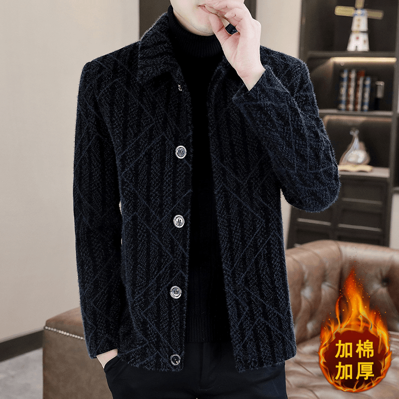 新冬季加加厚短翻领修身潮流外套男加呢子男外套男士毛呢加绒帅气