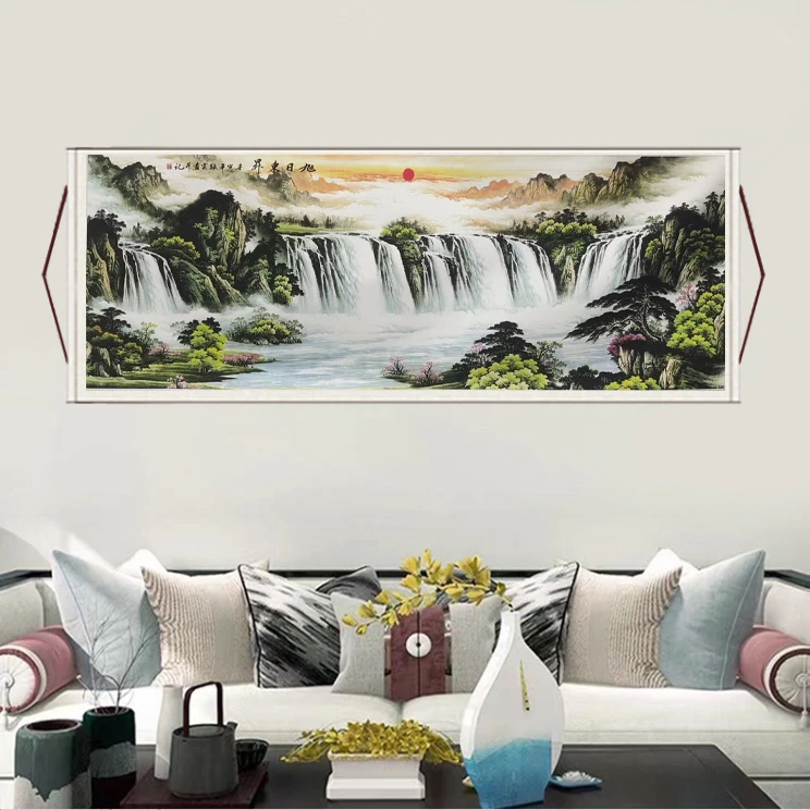 2.2米六尺横《旭日东升》国画花鸟画客厅书房茶室办公室纯手工装裱