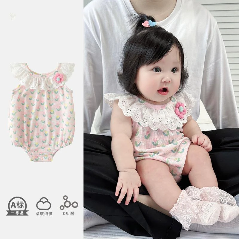 宝宝包屁衣夏季新生儿洋气新生婴儿衣服夏女婴满月百天连体衣夏天