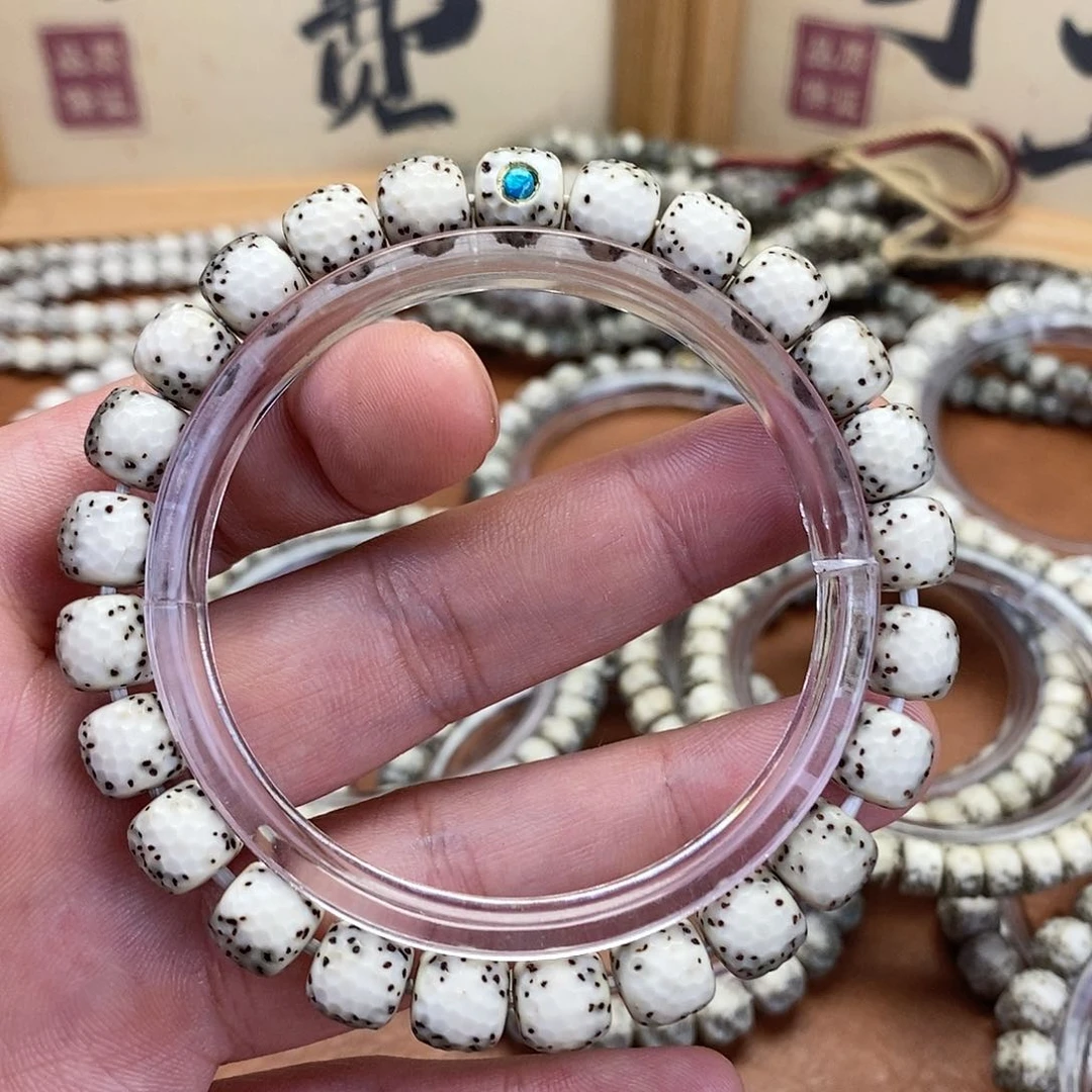 星月菩提手串?****?星月菩提纯手工龙鳞带标糯冰大留白9