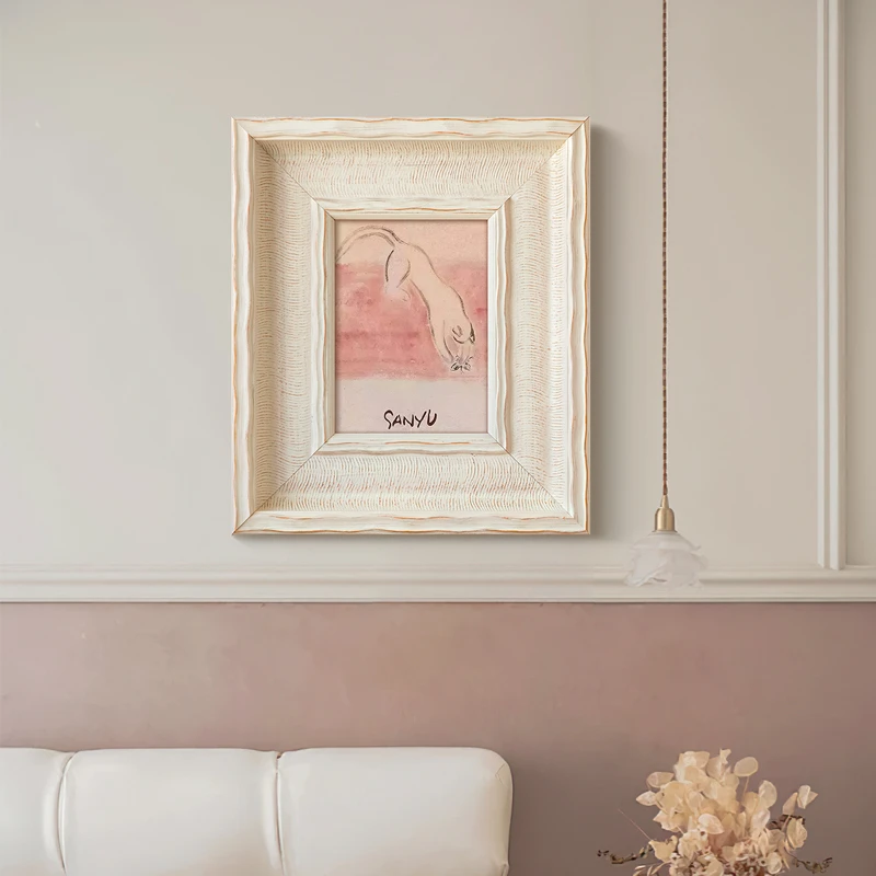 常玉粉色动物》挂画现代高级感法式奶油风客厅装饰画卧室床头壁画