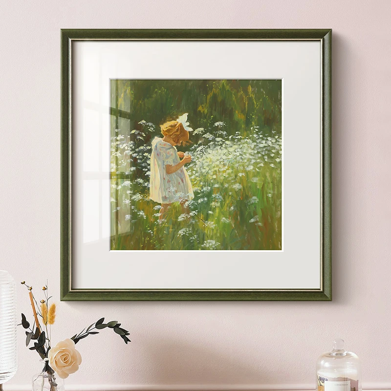 法式新古典北欧复古装饰画餐厅墙面壁画玄关书房卧室挂画拈花女孩