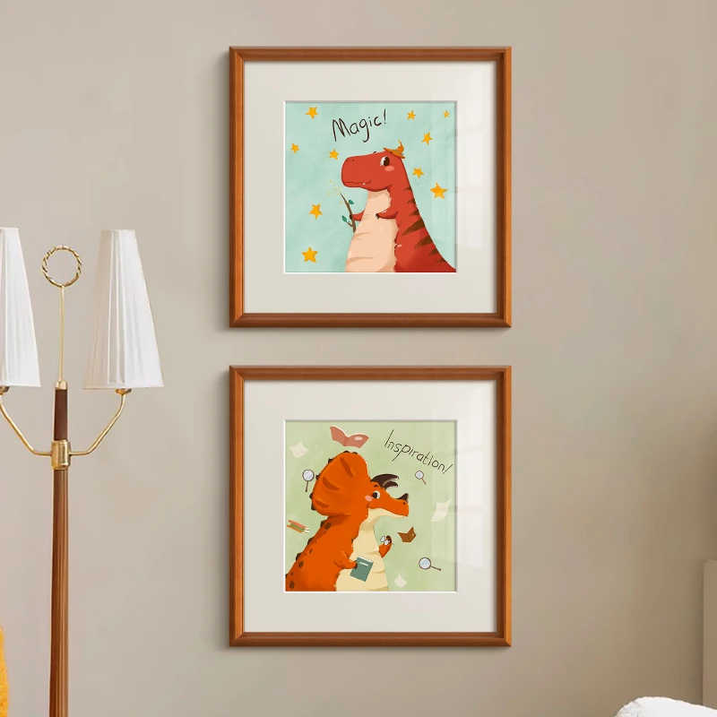 恐龙魔法师》美式复古儿童房童趣装饰画法式中古风男孩房卧室挂画