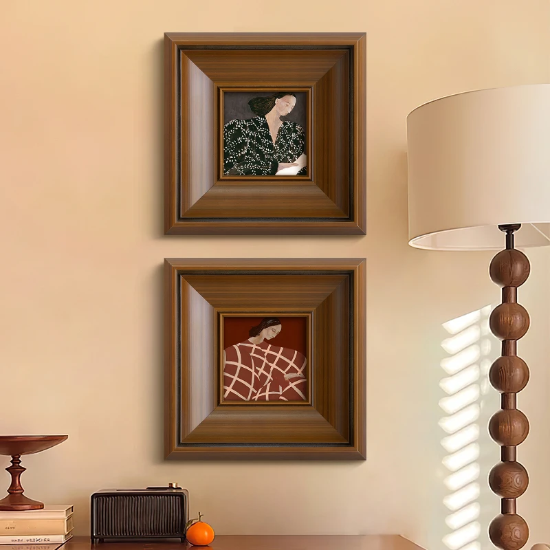 法式复古小众客厅装饰画北欧原木中古风餐厅玄关壁画人物肖像挂画