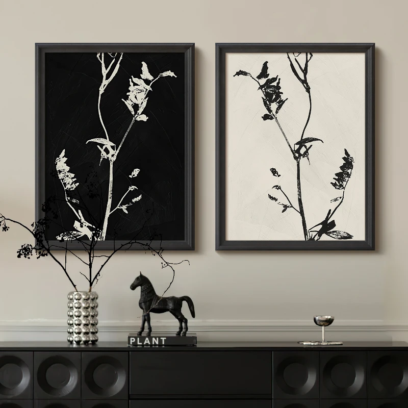 花影》现代法式复古客厅装饰画玄关卧室高级感中古风黑白花卉挂画
