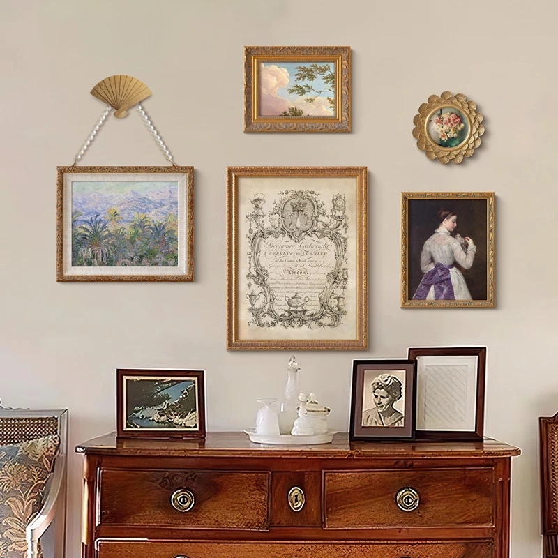 高级感现代法式复古客厅装饰画组合美式中古风餐厅玄关卧室挂画