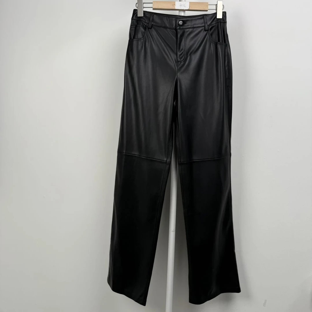 11322休闲皮裤休闲阔腿显瘦气质时尚百搭女士黑色春季潮流简约