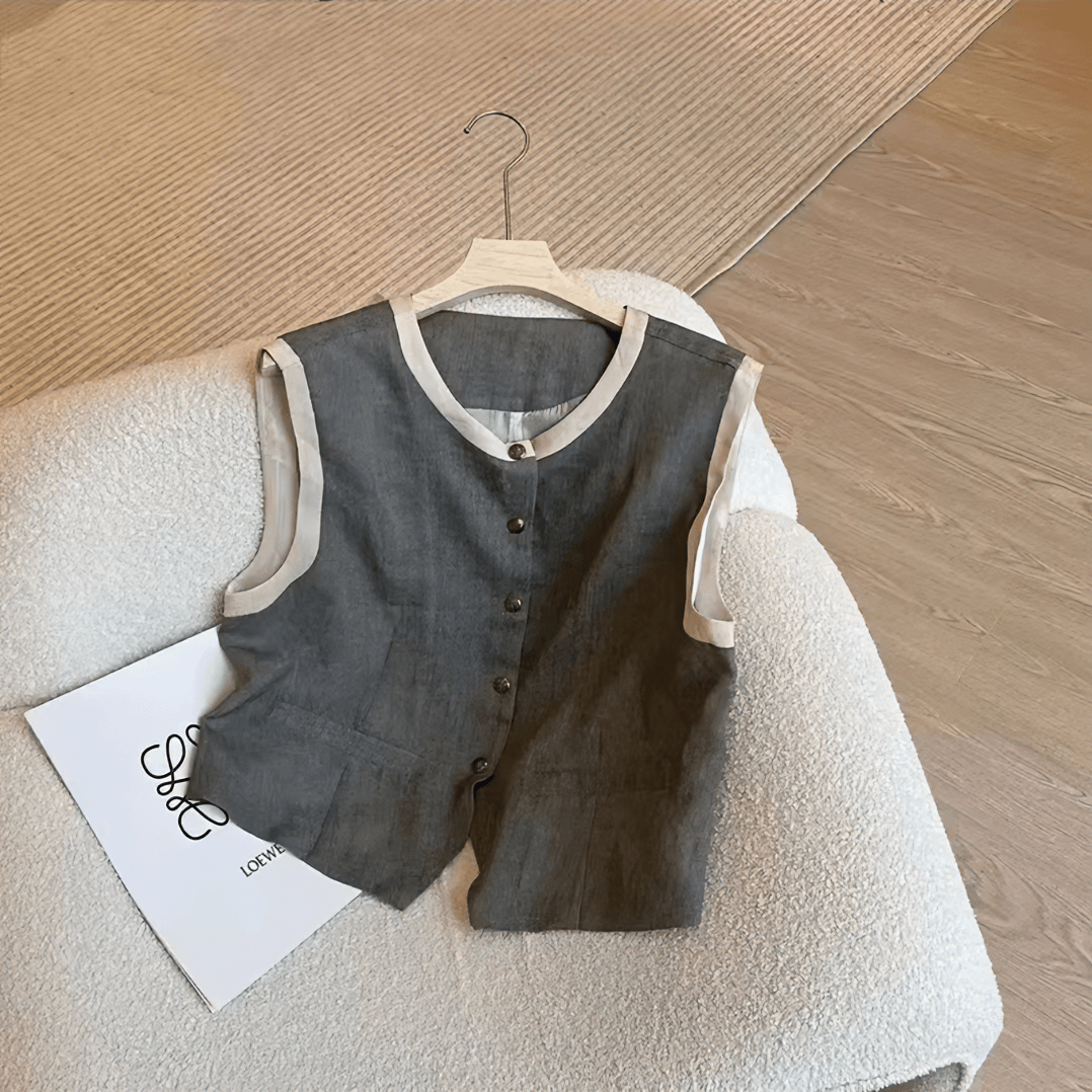 法式高级感复古马甲拼色无袖上衣女设计感小众气质宽松背心小衫夏