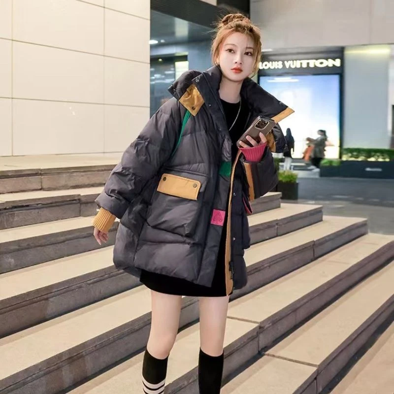波司断码新款羽绒服羽绒服女2023年冬季新款拼色宽松中长款小众设