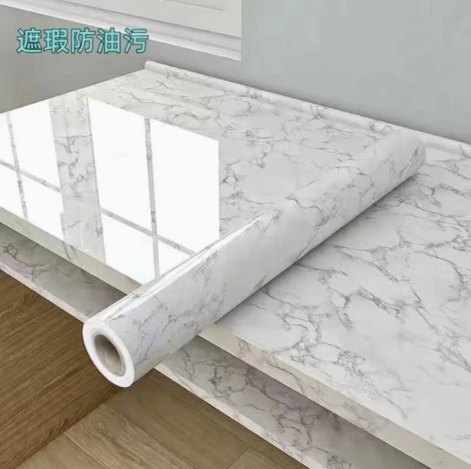 60-80cm宽加厚防水自粘壁纸厨房大理石纹碗橱灶台壁纸耐高温贴纸