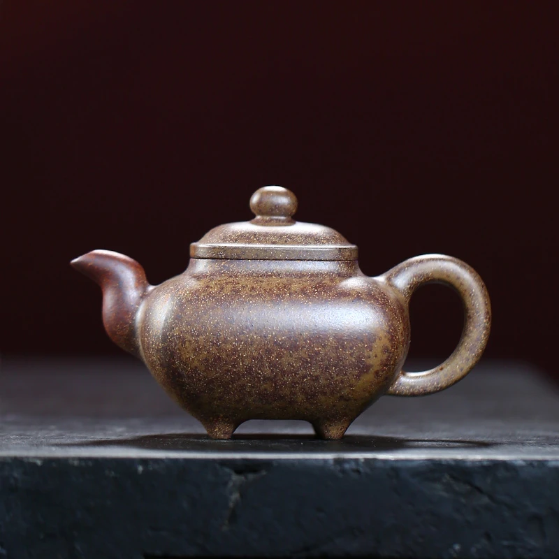 大吉羊柴烧 宜兴紫砂壶茶壶 原矿本山绿泥四方传炉190ml李孟华