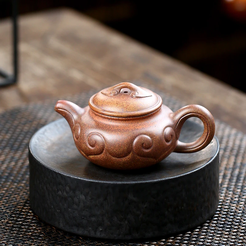 大吉羊柴烧 宜兴紫砂壶 原矿本山绿泥仿古如意140ml庄杰