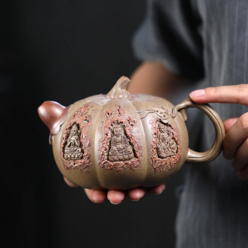 大吉羊柴烧 宜兴紫砂壶茶壶原矿本山绿泥南瓜禅心满园540ml徐顺伟