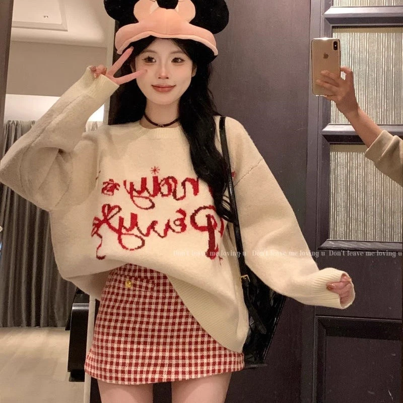 浅浅专属（2件套）甜美圣诞套装穿搭女冬季慵懒风软糯毛衣宽松加厚