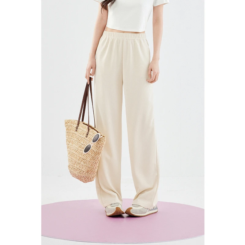 诗凡黎软糯亲肤休闲裤女装2024春夏H型直筒裤时尚显瘦不闷汗裤子