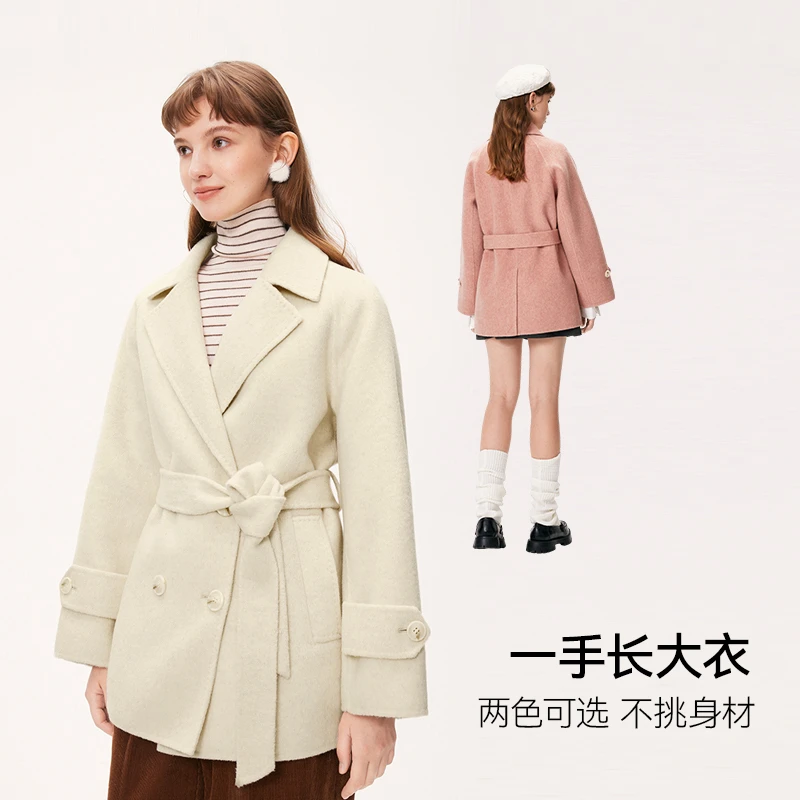 诗凡黎翻领毛呢外套2023冬新款设计感质感赫本风高级双面呢大衣女