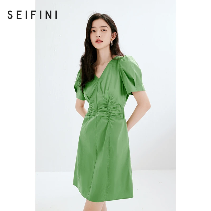 【商场同款】诗凡黎绿色设计感连衣裙女2024新款小众裙子3E6291191