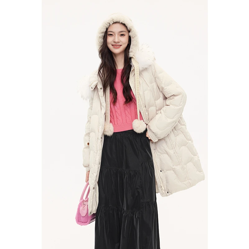 【商场同款】诗凡黎90鸭绒貉子毛领羽绒服2023年冬新款3EA480261