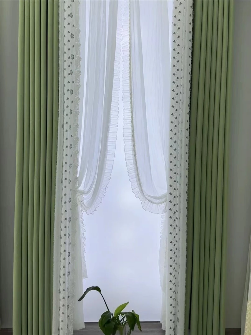 大自然 高端成品抹茶色窗帘高遮光卧室客厅高温定型窗帘