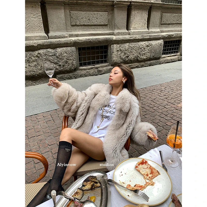 2024阿颖皮草「漫步香榭」芬兰进口整皮狐狸毛女冬新款皮草加厚