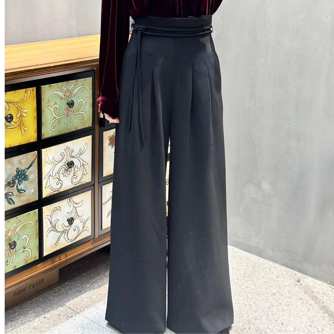 复古简约直筒垂感女士百搭休闲时尚气质显瘦高腰黑白双色阔腿裤