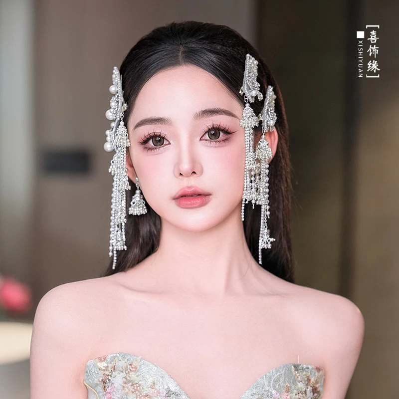 中式银色超仙易梦玲发夹新娘甜美高级秀禾晨袍边夹20241178