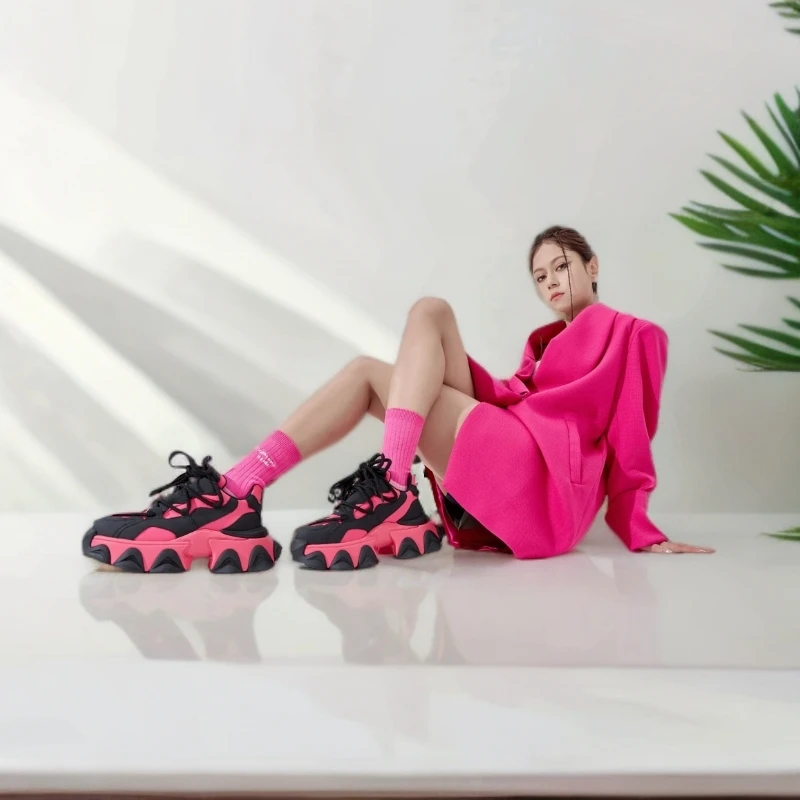 1913-41  休闲潮牌广州原创设计真皮增高厚底老爹鞋女2024年新款