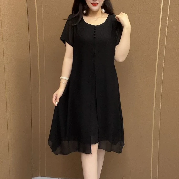 夏季短袖妈妈装开叉网纱裙新款中年女士百搭高档裙气质时尚连衣裙