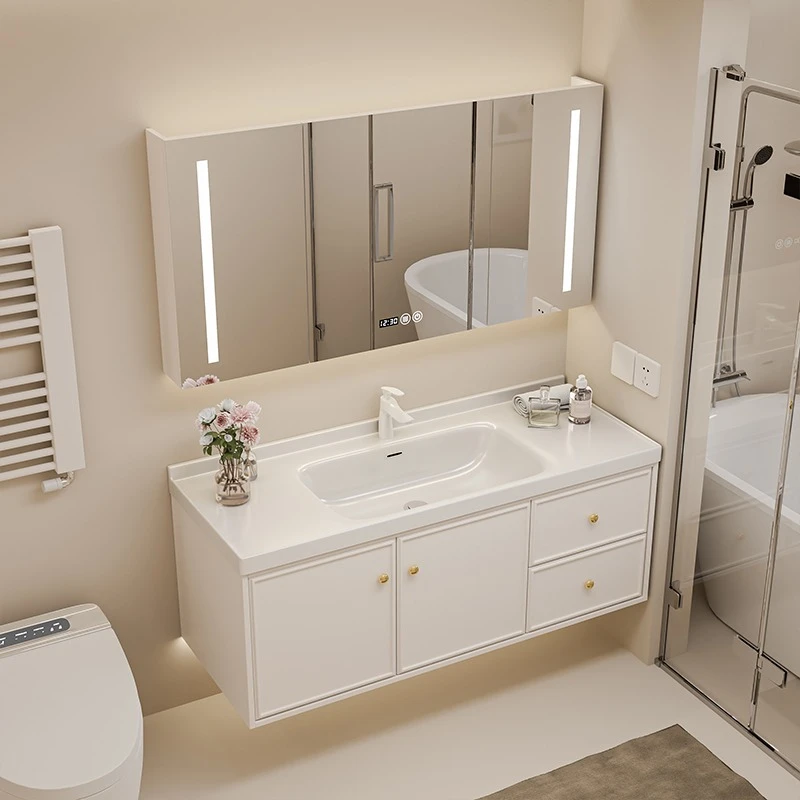 奶油风橡木浴室柜组合卫生间洗漱台洗手洗脸盆柜陶瓷一体盆卫浴柜