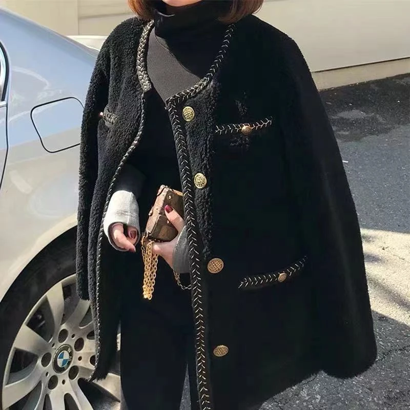 微胖MM法式名媛减龄小香风羊羔毛绒外套韩版宽松显瘦加绒加厚上衣