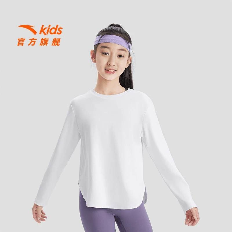 安踏儿童女童装长袖T恤2024新款休闲纯棉T恤打底衫春秋款运动上衣