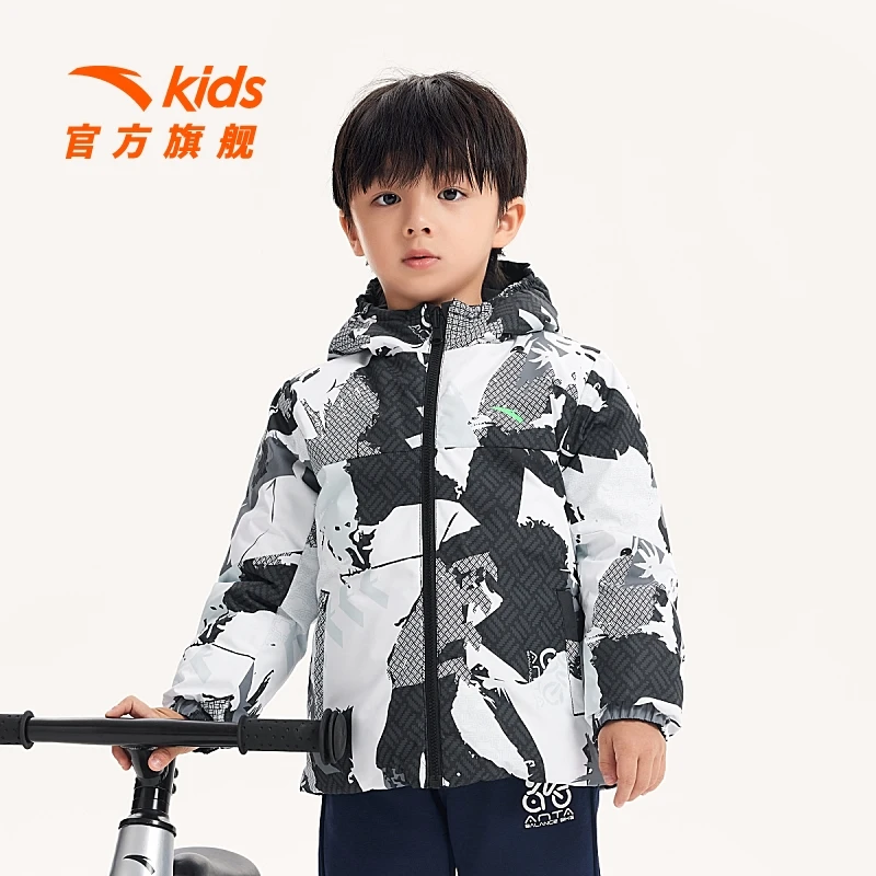 安踏儿童2023冬季新款男小童易去污热蓬绒两面穿羽绒服352349928