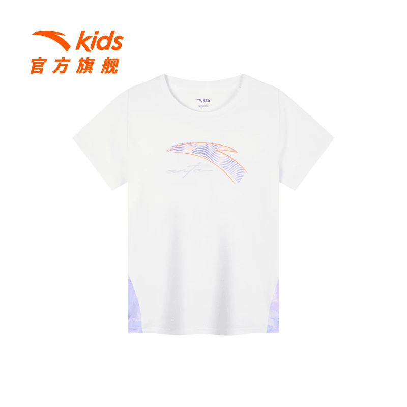 安踏儿童针织短袖衫24年新款女大童透气休闲百搭短袖衫362425102