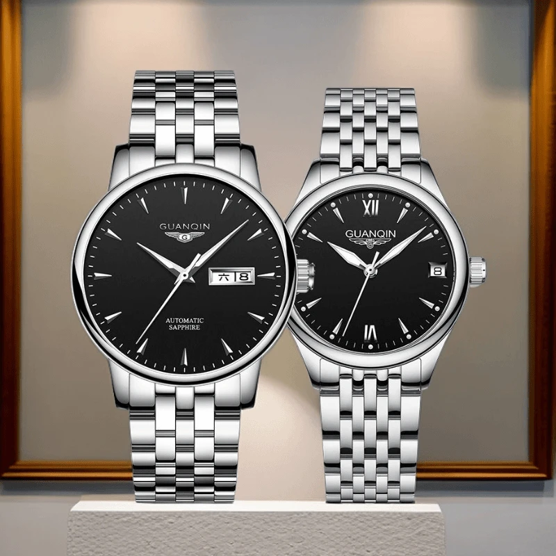 冠琴简约情侣手表全自动机械表气质男士手表夜光防水对表女士腕表