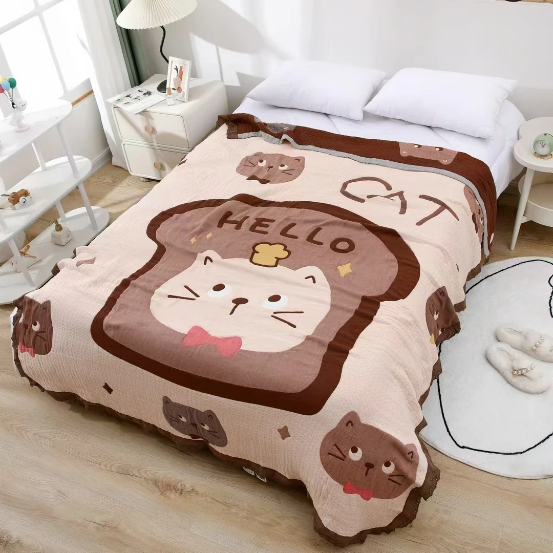 【土司猫】150*200cm多层加厚柔软亲肤纱布泡芙被！