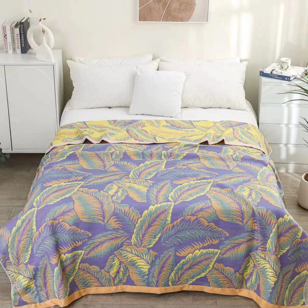 W【单人多彩芭蕉】150*200CM可铺可盖多层纱布亲肤通用床盖