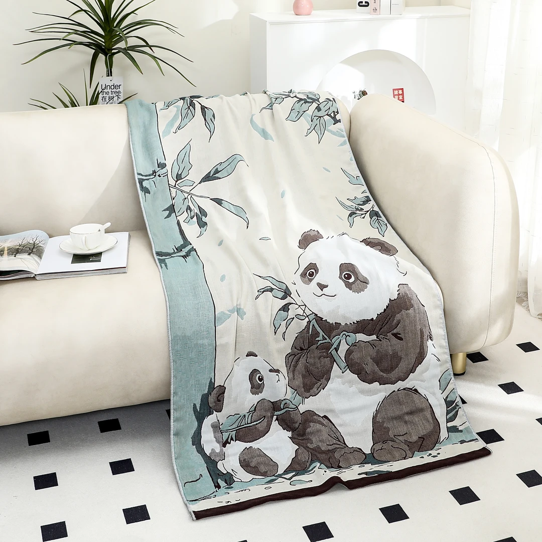 【国风熊猫】80*160cm多层纱布加厚柔软吸水浴巾居家日用