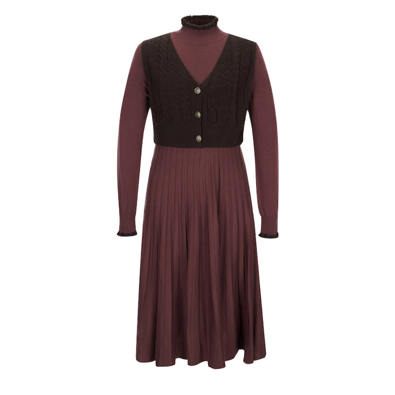 D-HARRY/迪哈利高级感撞色毛织连衣裙假两件中长裙DH214C93311D