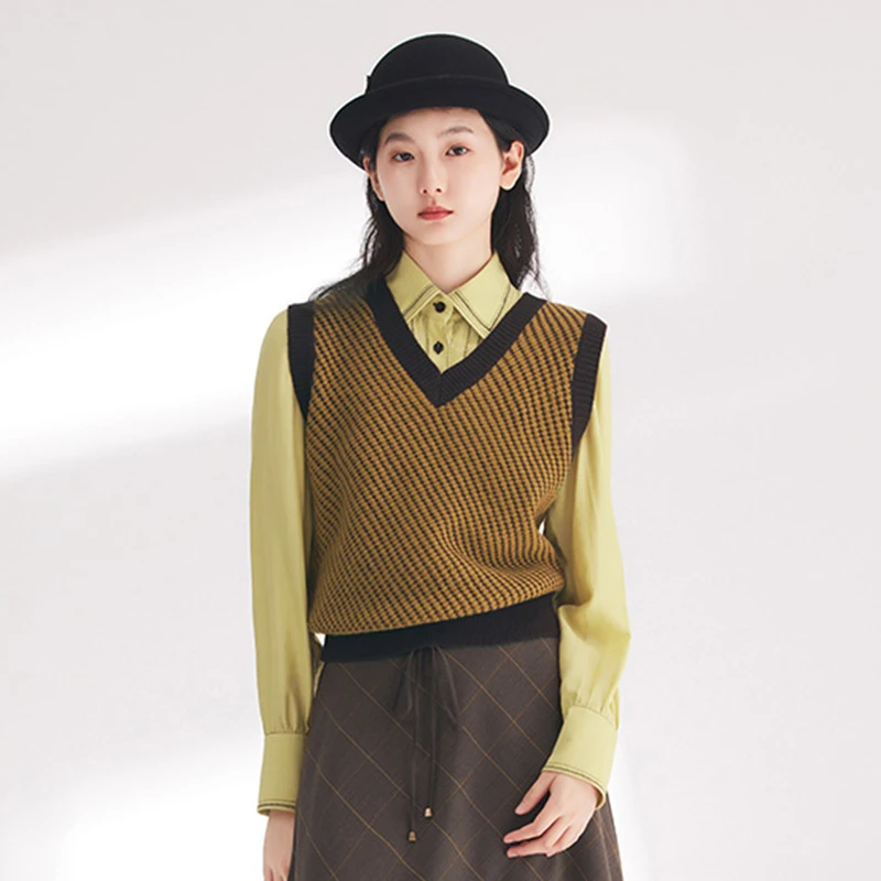 D-HARRY/迪哈利春复古短款拼色套头宽松百搭马甲DH241C96970D