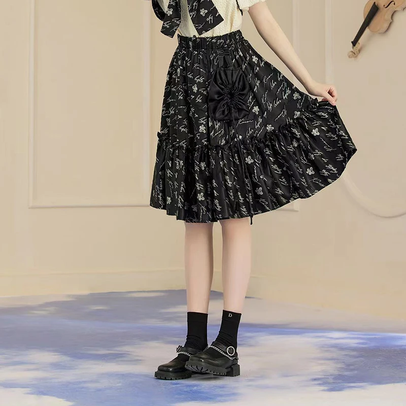 Da+迪迪复古少女碎花显瘦夏季高腰时尚百搭半身裙DD222M60906黑色