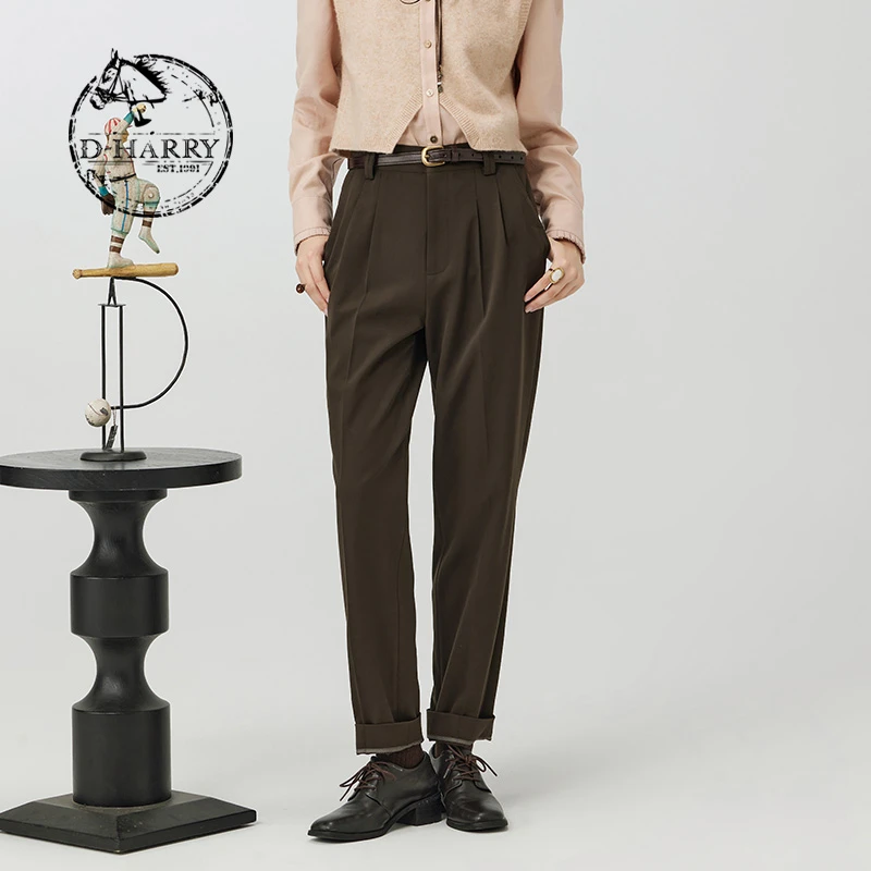 D-HARRY/迪哈利2023冬季新款复古百搭墨绿色直筒长裤DH234L96658D