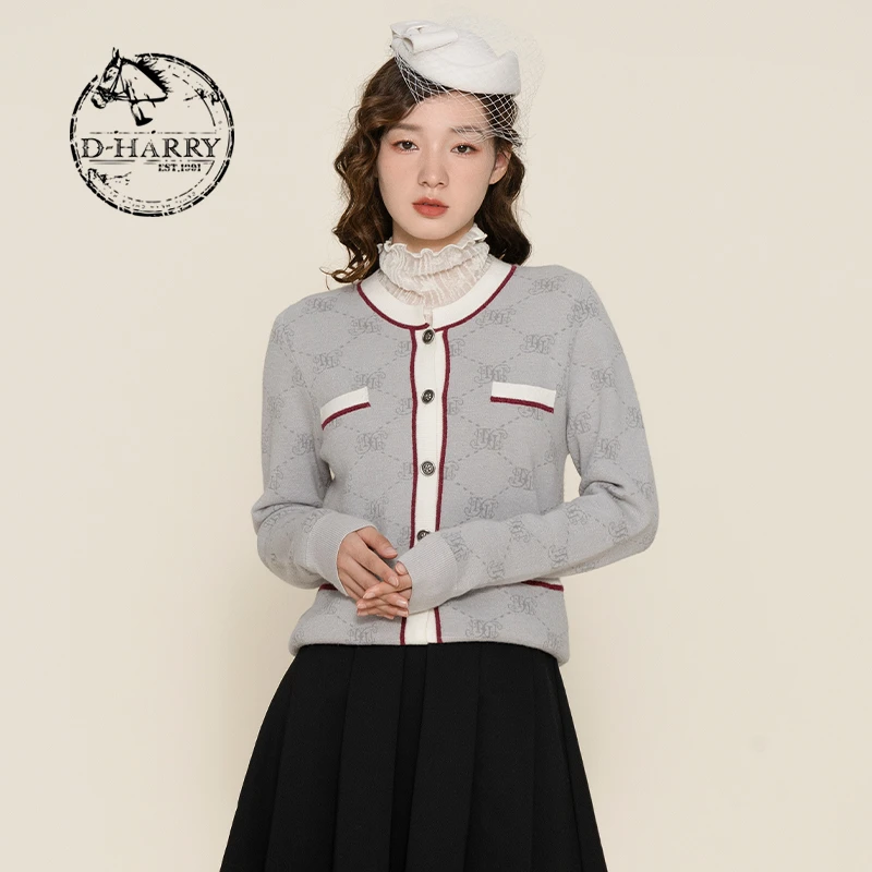 D-HARRY/迪哈利高级感气质复古长袖格纹显瘦毛针织衫DH224C95720D